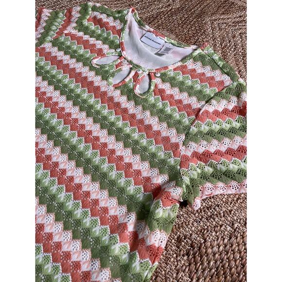 Alfred Dunner pastel zig zag pattern short sleeve scoop neck casual top SZ L - Picture 2 of 8